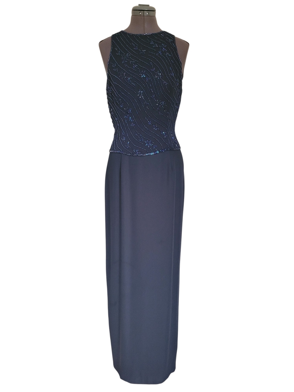 Beaded VINTAGE 90s Y2K Navy Blue Formal Dress Maxi Evening Gown